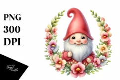 Cute Gnome Flower Watercolor Sublimation Clipart Product Image 1