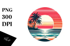 Retro Tropical Beach Sunset Clipart PNG Product Image 1