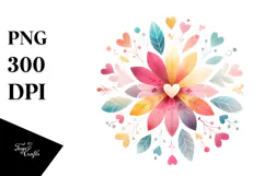 Colorful Simple Flower with Heart Petals PNG Product Image 1