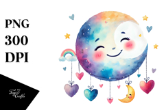 Digital Painting with Smiling Moon and Hearts PNG Product Image 1