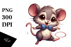 Cute Cartoon Mouse with Bow Tie PNG Product Image 1
