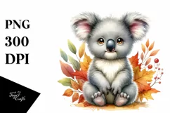 Cute Baby Koala Autumn Leaves | Sublimation | Clipart Product Image 3