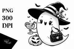 Cute Ghost with Purse Holding Cocktail PNG Product Image 3