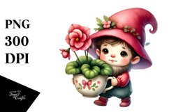Cute Baby Gnome with Begonia in Cup PNG Product Image 1