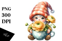 Gnome with Ranunculus Cup PNG Product Image 1