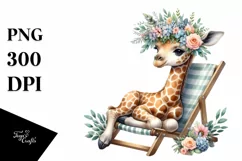 Watercolor Giraffe with Floral Wreath on Beach Chair | Product Image 3