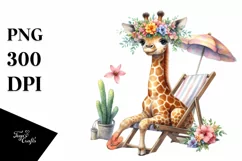 Watercolor Giraffe with Floral Wreath on Beach Chair | Product Image 3