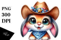 Goofy Cute Bunny with Cowboy Hat PNG Product Image 1