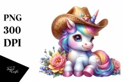 Colorful Baby Unicorn with Cowboy Hat, Transparent PNG Product Image 1