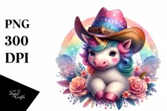 Colorful Baby Unicorn with Cowboy Hat, Transparent PNG Product Image 3