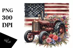 Watercolor Vintage Tractor with USA Flag | Clipart Product Image 3