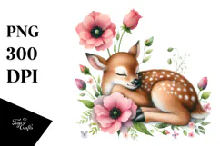 Adorable Baby Deer on Flower, PNG Product Image 1