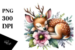 Adorable Baby Deer on Flower, PNG Product Image 1