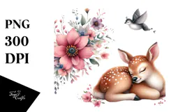 Adorable Baby Deer on Flower, PNG Product Image 1