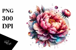 Shiny Peonies | Round Watercolor Clipart Product Image 3