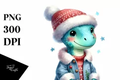 Colorful Winter Dinosaur in Party Clothes Product Image 1