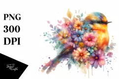 Vibrant Bird with Flowers | Sublimation | Clipart Product Image 1