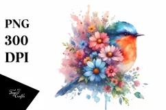 Vibrant Bird with Flowers | Sublimation | Clipart Product Image 1