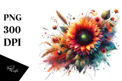 Colorful Sunflower, Watercolor PNG Product Image 1