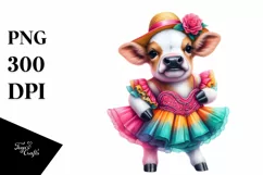 Colorful Baby Cow in Mambo Dancer's Dress, Transparent PNG Product Image 1
