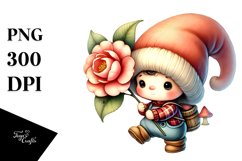 Cute Baby Gnome with Camellia PNG Product Image 1