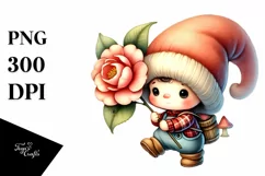 Cute Baby Gnome with Camellia PNG Product Image 1