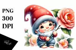 Cute Baby Gnome with Camellia PNG Product Image 1