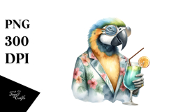 Hipster Parrot Drinking Cocktail PNG Product Image 1