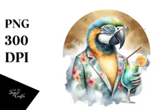 Hipster Parrot in Beachwear Drinking Cocktail Product Image 1