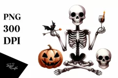 Watercolor Skeleton Halloween Clipart, Transparent PNG Product Image 3