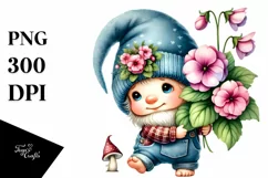 Cute Baby Gnome with Impatiens PNG Product Image 1