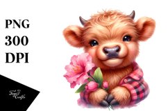 Baby Highland Cow with Azalea | Sublimation | Clipart Product Image 3