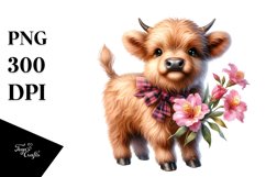 Baby Highland Cow with Azalea | Sublimation | Clipart Product Image 3