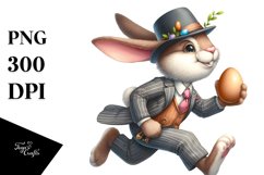 Goofy Bunny Running with Egg in Watercolor PNG Product Image 1