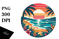 Retro Tropical Beach Sunset, Clipart PNG Product Image 1