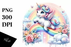 Colorful Baby Unicorn Jumping Over Rainbow, Transparent PNG Product Image 3