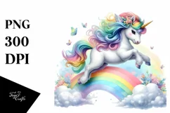 Colorful Baby Unicorn Jumping Over Rainbow, Transparent PNG Product Image 1