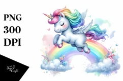 Colorful Baby Unicorn Jumping Over Rainbow, Transparent PNG Product Image 3