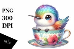 Colorful Baby Hummingbird in Tea Cup | Sublimation | Clipart Product Image 1