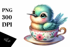 Colorful Baby Hummingbird in Tea Cup | Sublimation | Clipart Product Image 3