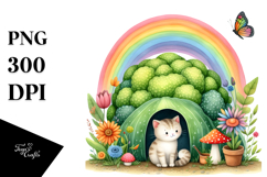 Colorful Nature Rainbow Cat,Mushroom | Watercolor Product Image 1