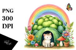 Colorful Nature Rainbow Cat,Mushroom | Watercolor Product Image 1