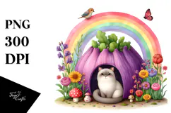 Colorful Nature Rainbow Cat,Mushroom | Watercolor Product Image 1