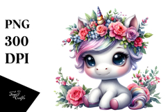Cute Baby Unicorn Vibrant Drawing, White Background PNG Product Image 1