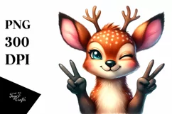 a Vibrant Deer Portrait with Victory Sign | Clipart Product Image 1