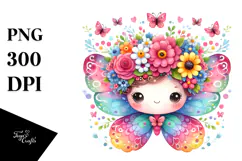 Colorful Butterfly Sitting with Flower Crown | Clipart Product Image 1