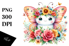 Colorful Butterfly Sitting with Flower Crown | Clipart Product Image 1