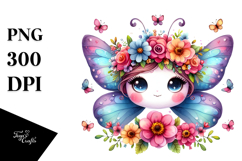 Cute Watercolor Butterfly with Flower Crown Product Image 1