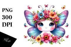 Cute Watercolor Butterfly with Flower Crown Product Image 1