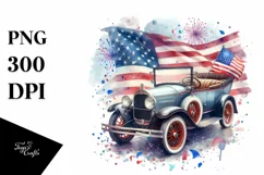 Vintage Car USA Flag Confetti | Sublimation Clipart Product Image 1
